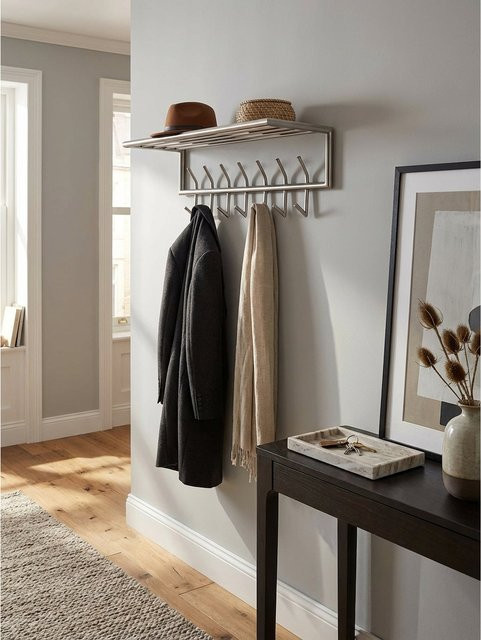 Moderne Wandgarderobe aus Metall von KADIMA DESIGN in Silber mit Ablage und Hutablage, B/T/H: 74,5 x 29 x 30 cm - Bild 1