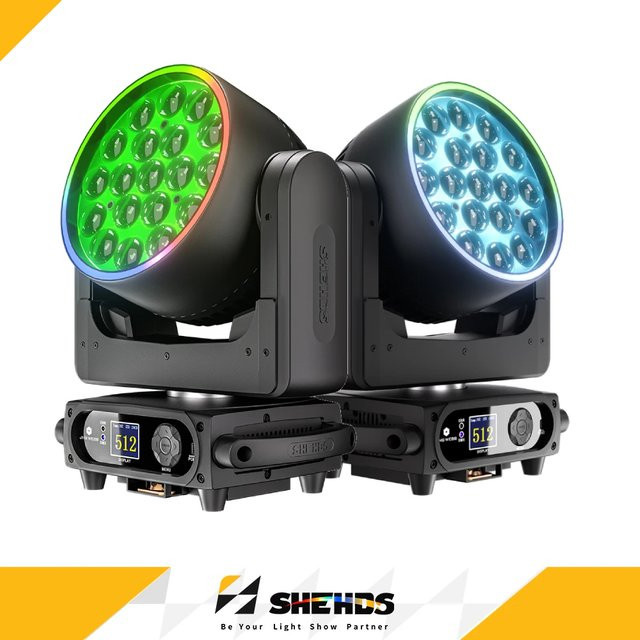 SHEHDS Moving Head LED Wash RGBW mit 19x15W Zoom für DJ, Disco und Bühne, Schwarz - Bild 1