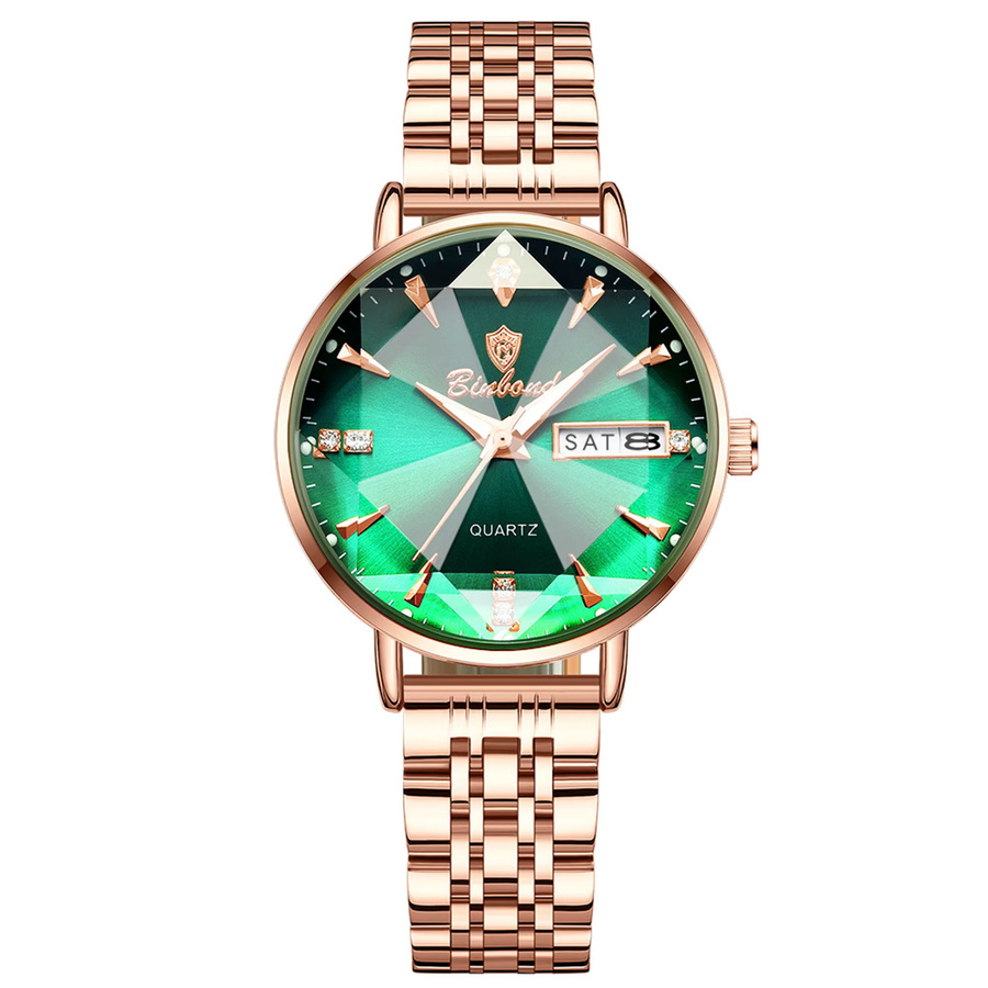 BINBOND Armbanduhr Quarz, Edelstahl, Roségold, Grün, Damen - Bild 7