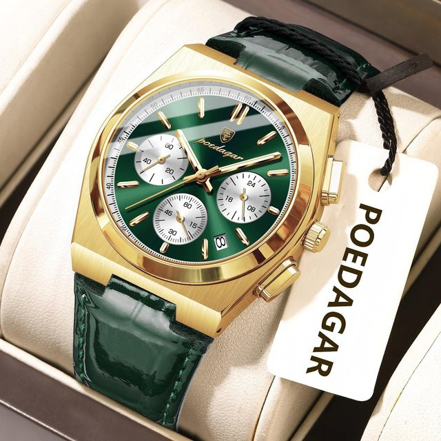 POEDAGAR Armbanduhr Chronograph, Quarz, Leder, Herren - Bild 1
