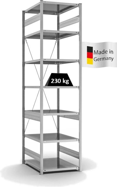 PROREGAL Fachbodenregal Stecksystem T-Profil Medium-Duty, 7 Ebenen, verzinkt, Farbe: Silber/Grau, H x B x T: 300 x 75 x 80 cm - Bild 1