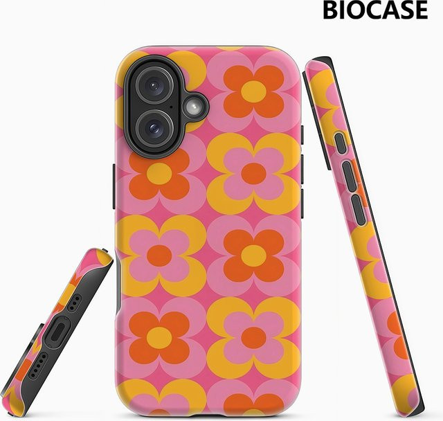 Potdemiel Retro Blumen-Handyhülle für iPhone 11 bis iPhone 17 Pro Max Plus mit doppelschichtiger Rückabdeckung in Multicolour - Bild 1
