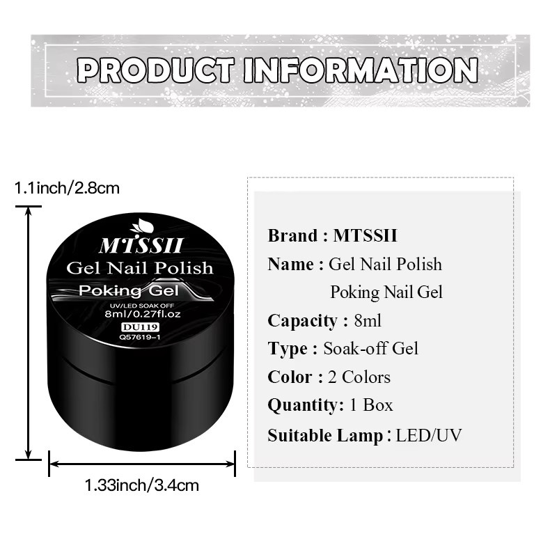 MTSSII Poking Nail Gel, Weiß & Schwarz, 8 ml, Glänzend - Bild 7