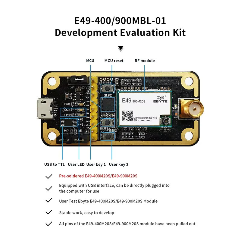 CDEBYTE CMT2300A Wireless-Modul-Testplatine E49-900MBL-01 mit USB-Schnittstelle und E49-900M20S Testkit, vorgelötet - Bild 2