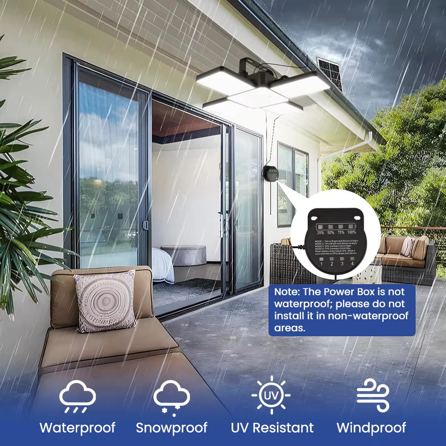 Solar-Pendelleuchte in Schwarz mit Bewegungssensor und Timer, wasserdichte Solar-Schuppenleuchte für Garten, Terrasse und Garage - Bild 3
