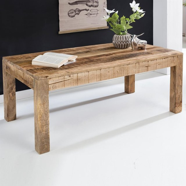 Finebuy Couchtisch aus Mango Massivholz in Braun, rechteckiger Wohnzimmertisch im Landhausstil - Bild 1