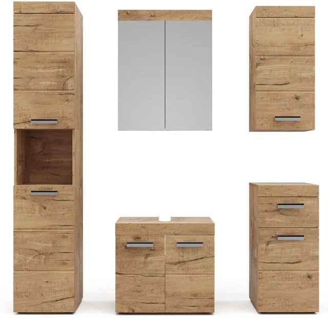 Vicco Badmöbel Set Luna in Eiche Wotan, 5-teiliges Badezimmer-Set mit Spiegelschrank, Unterschrank, Hochschrank und Hängeschrank - Bild 2