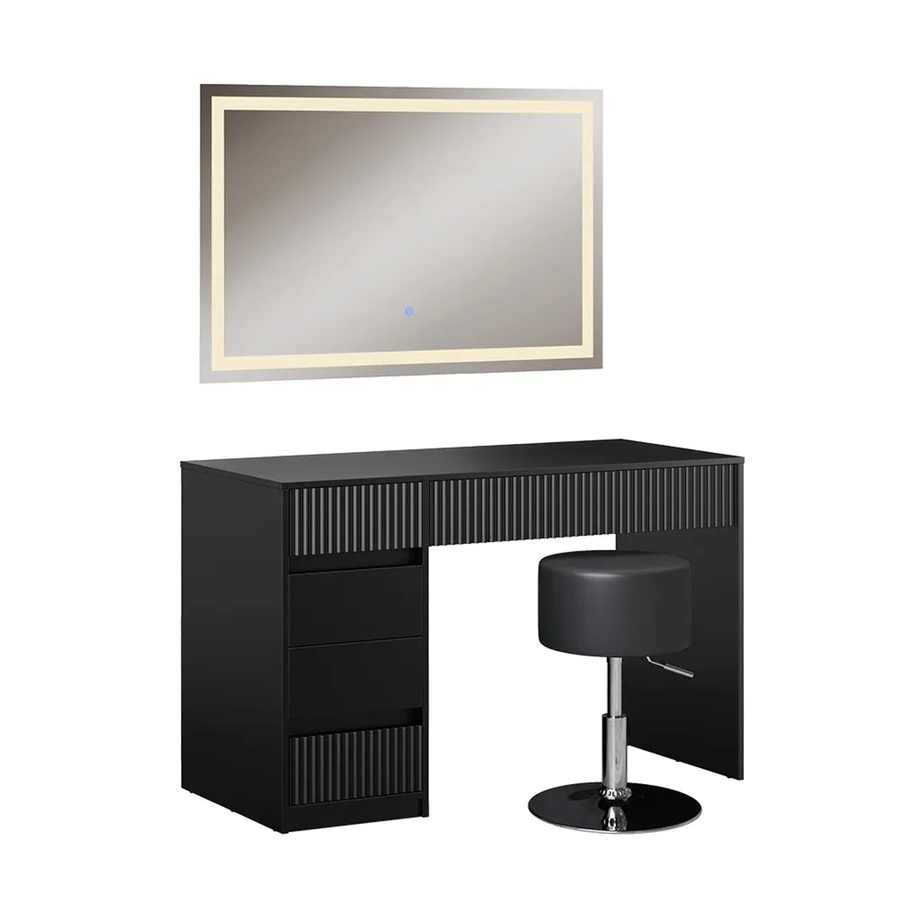 Vicco Schminktisch Omira Schwarz mit LED-Spiegel und Hocker, Breite: 120 cm, Tiefe: 55 cm, Höhe: 76 cm - Bild 3