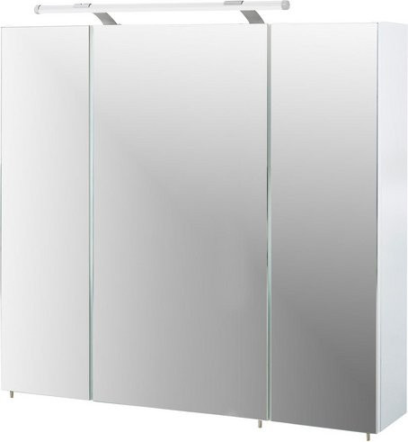 SCHILDMEYER Spiegelschrank Dorina, 3-türig mit LED-Beleuchtung und Regalen, Weiß Hochglanz, B/H/T: 80 x 71 x 16 cm - Bild 1