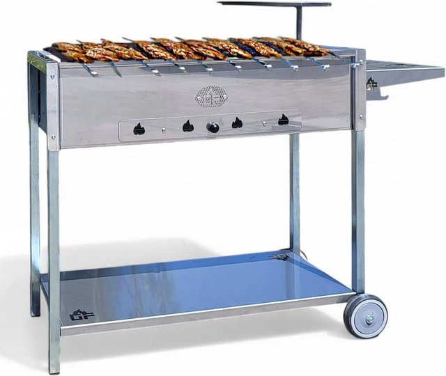 Grillpeter Mangal Batyr Deluxe 80 Schaschlikgrill aus Edelstahl in Silber inklusive 10 Spießen und herausnehmbarer Grillwanne - Bild 1