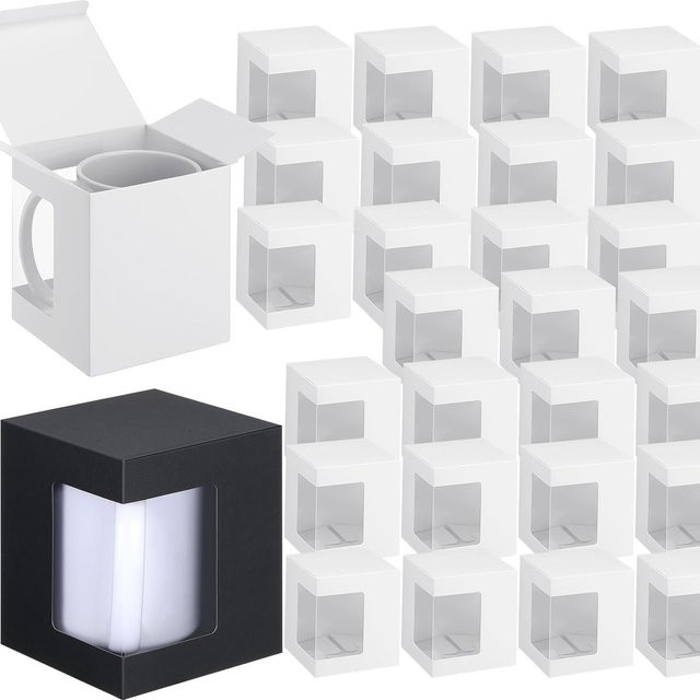 12er-Pack Geschenkboxen für Sublimationsbecher und Kaffeetassen mit Sichtfenster aus Papier in Schwarz und Weiß - Bild 1
