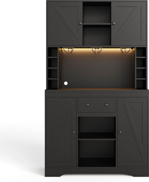 Küchenschrank-Hochschrank mit Weinschrankfunktion und LED-Lichtband in Schwarz, B/T/H: 105 x 40 x 180 cm - Bild 1
