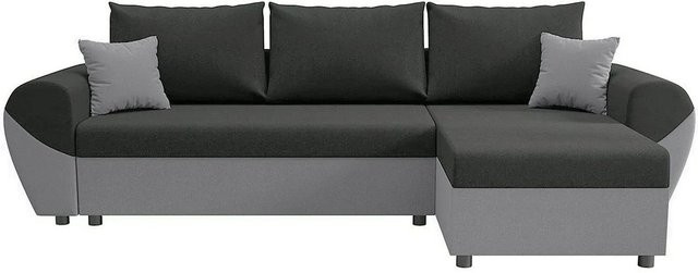 Vente-unique Schlafsofa Lierno in L-Form, Stoff, Schwarz-Grau, Breite: 265 cm - Bild 1