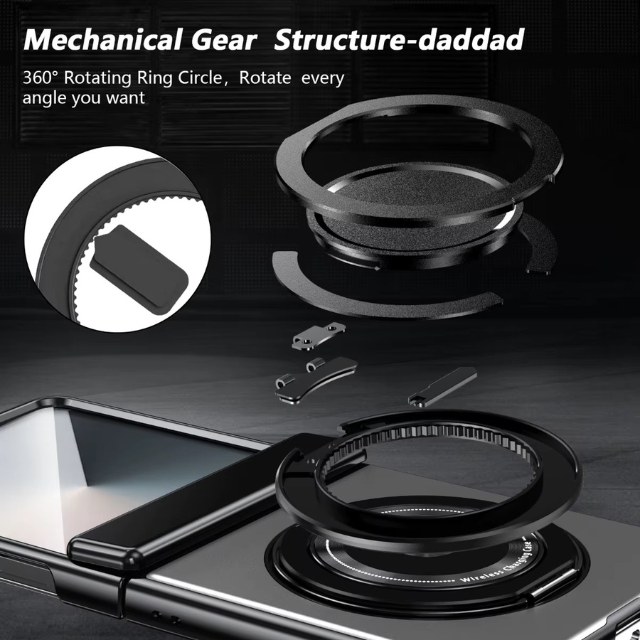 Samsung Handyhülle mit 360 Grad drehbarem Ringhalter, magnetischem Scharnierschutz und gehärteter Filmabdeckung für Galaxy Z Flip 7 6 5 4 3 in Schwarz - Bild 6