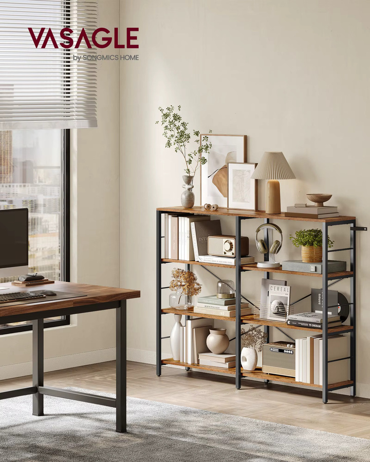 VASAGLE Bücherregal im Industrie-Design mit 4 Ebenen, Schwarz-Braun, B/T/H: 109,4 x 30 x 30 cm - Bild 2