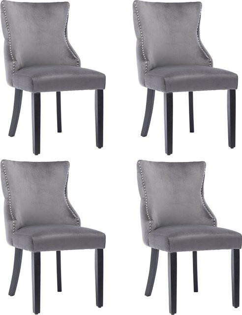 Aosom Esszimmerstühle 4er Set im Retro-Stil aus Samt in Grau mit Knopfheftung und Metallnieten, B/T/H: 50 x 52 x 91 cm - Bild 1