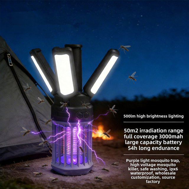 QAJTAO Tragbare Camping-Zeltlampe mit Mückenabwehr, wasserdicht und faltbar, Farbe: Weiß - Bild 1