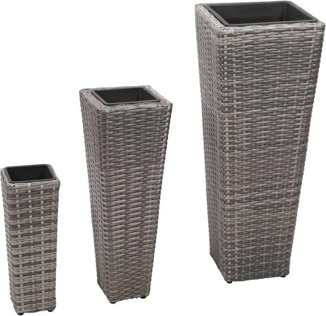 Furnicato Garten-Hochbeet 3-teilig aus Poly Rattan in Grau mit Stahlrahmen - Bild 1