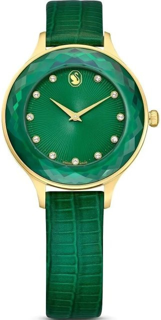 Swarovski Damenuhr, Quarz, Messing, Grün, Kristall, Leder, 33 mm - Bild 1