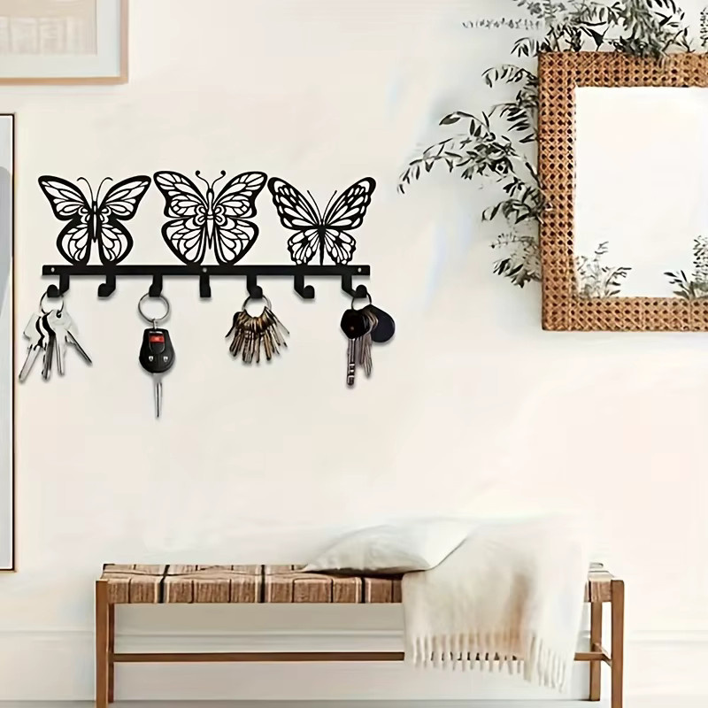 CIFBUY Schlüsselhalter Schmetterling aus Metall in Schwarz mit 7 Haken zur Wandmontage - Bild 5