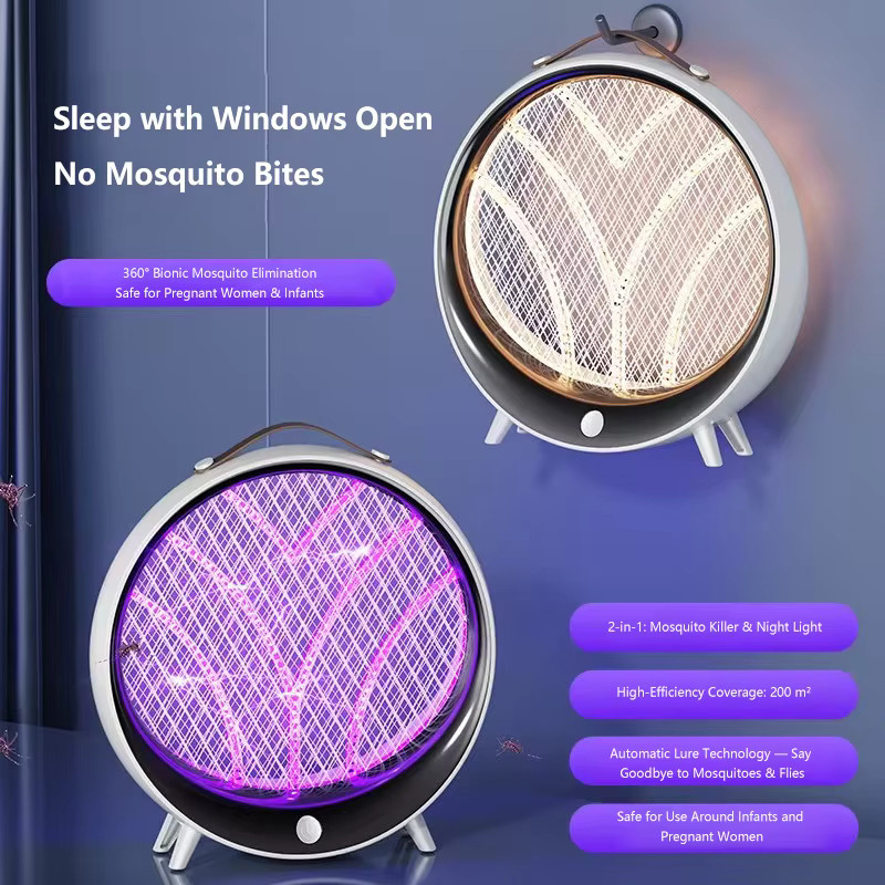 Lenovo 2-in-1 Insektenvernichter Mückenkiller-Lampe mit UV-Licht für Innen und Außen, USB-aufladbarer elektrischer Insektenfänger in Silber oder Weiß - Bild 2