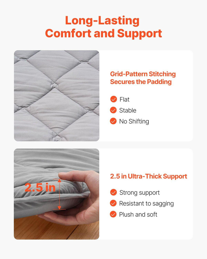 Buying Solutions, MB Japanische Tatami-Matte Queensize, faltbare Futon-Matratze in Grau mit Aufbewahrungstasche und Befestigung, 9-lagige Bodenmatte, B/T/H: 152,4 x 203,2 x 4,33 cm - Bild 3