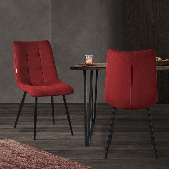 2er Set Esszimmerstühle ML-Design in Rot mit Polyesterbezug und Stahlbeinen - Bild 1