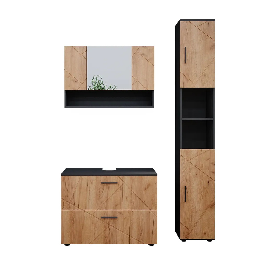 Vicco Badmöbelset Irma in Anthrazit und Eiche, modernes 3-teiliges Badezimmer-Set mit Spiegelschrank und Waschtischunterschrank - Bild 3