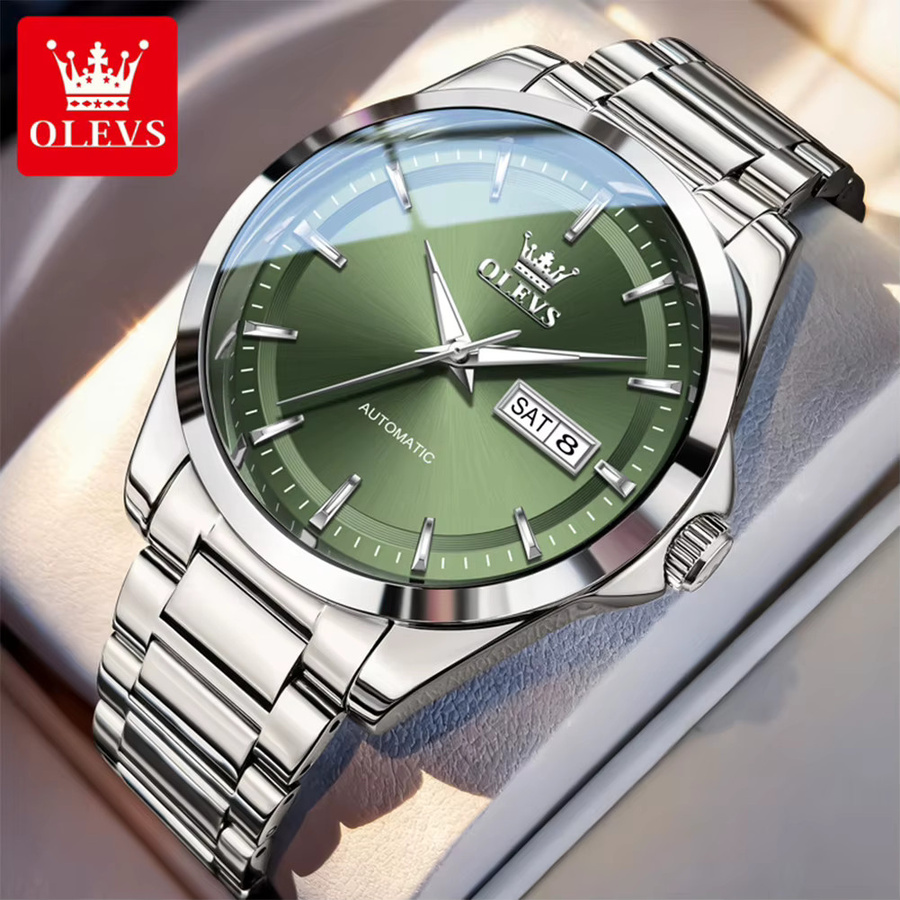 OLEVS Armbanduhr, Automatik, Edelstahl, Bicolor, Grün, Herren - Bild 3