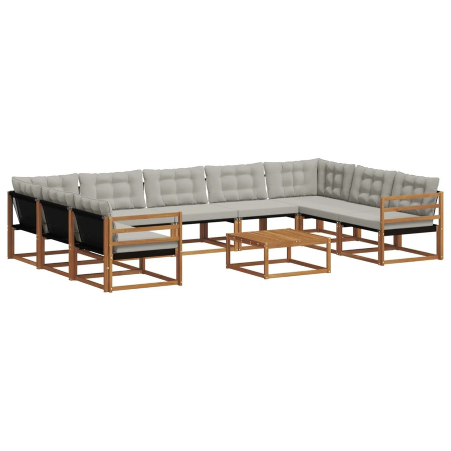 vidaXL Outdoor-Sofagarnitur 10-teilig aus Massivholz Akazie mit Textilene und Kissen in Natur und Hellgrau - Bild 2