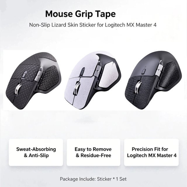Rutschfestes Griffband in Eidechsenhaut-Optik für Logitech MX Master 4, handgefertigter Aufkleber in Weiß - Bild 1