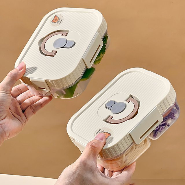 WORTHBUY Bento-Box Lunchbox mit durchsichtigem Kunststofffach in Lila, mikrowellengeeignet und tragbar mit Griff - Bild 1