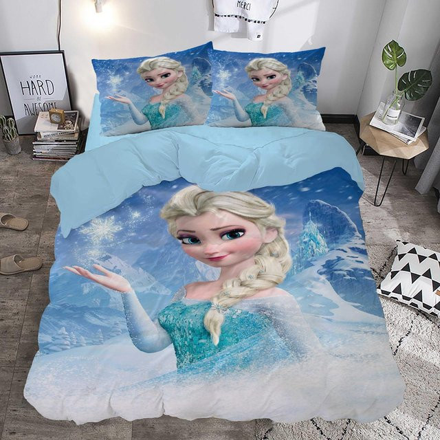 Paslu Bettwäsche-Set Eiskönigin Elsa und Anna mit Cartoon-Design, Blau, 3-teilig, B/H: 200 x 230 cm - Bild 1