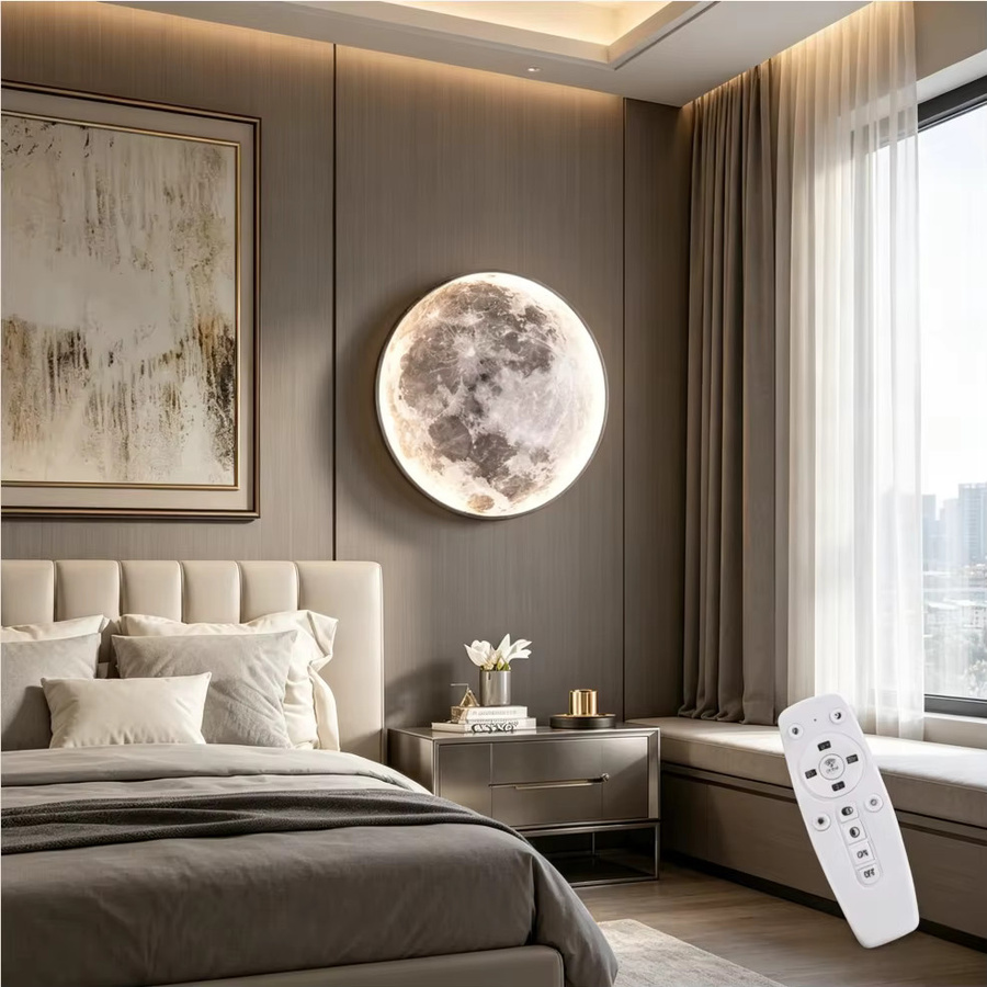 RRBEST LED Wandleuchte Mond in Weiß, dimmbar mit Fernbedienung, Art Deco Design, Durchmesser: 80 cm - Bild 2
