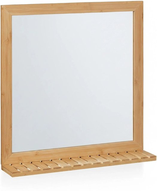 Relaxdays Wandspiegel aus Bambus in Natur mit Ablage, Farbe: Braun, B/T/H: 61,5 x 12 x 60 cm - Bild 1