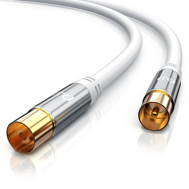 Primewire HDTV Antennenkabel mit 4-fach Schirmung, IEC-Stecker zu RF-Buchse, 75 Ohm, 135dB, Farbe: Weiß, Länge: 15 m - Bild 1