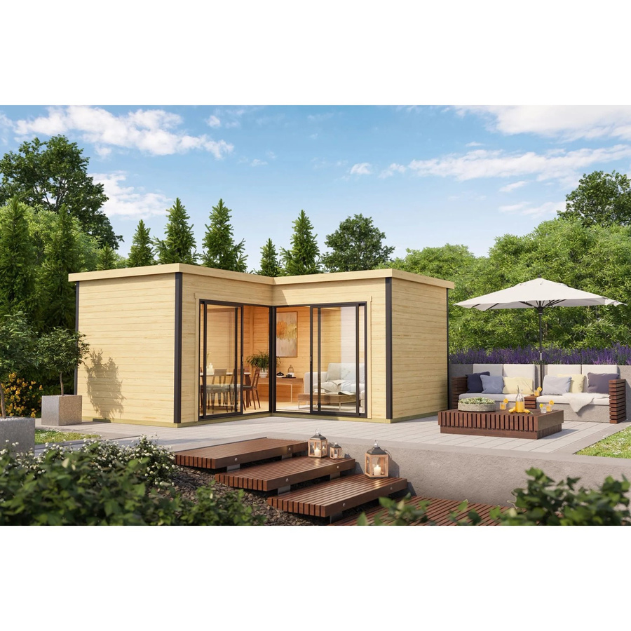 Lasita Holz-Gartenhaus Domeo 6 mit Flachdach in Blockbohlenbauweise, Unbehandelt, B/T: 500 x 500 cm - Bild 2