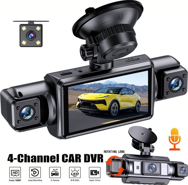 Etymoofox 4-Kanal Dashcam mit WiFi und Full HD 1080P, 4 Linsen für 360° Aufnahme, Nachtsicht und 24H Parküberwachung, Auto-DVR Rekorder für vorne, hinten und innen - Bild 1