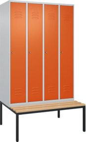 C+P Spind Classic PLUS Garderobenschrank mit Sitzbank, 4 Abteile, B/T/H: 212 x 120 x 81,5 cm, Zylinderschloss, 3 Garderobenhaken, Buche-Hartholz und Stahl - Bild 1
