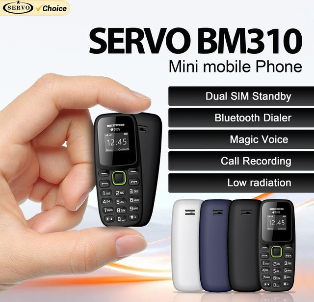 SERVO BM310 Mini-Mobiltelefon 2G GSM Dual-SIM mit Bluetooth, Anrufaufzeichnung und Blacklist in Schwarz - Bild 1