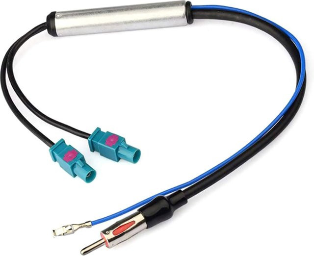 Auto Stereo FM AM Antennen Signal Booster Verstärker mit Dual Fakra DIN Stecker Konverter Adapter in Schwarz - Bild 1
