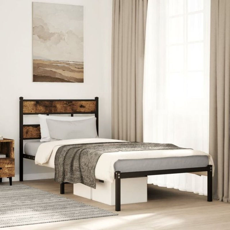 Vidaxl Metallbett im Industrial Design in Räuchereiche, B/T/H: 80 x 200 cm, ohne Matratze - Bild 1