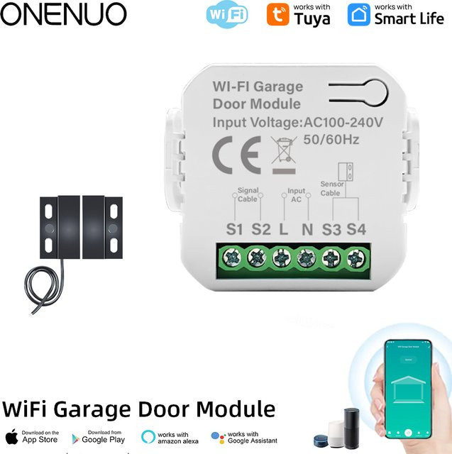 Tuya Smart WiFi Garagentor Schalter mit App-Steuerung und Fernbedienung für Alexa und Google Home, Weiß - Bild 1