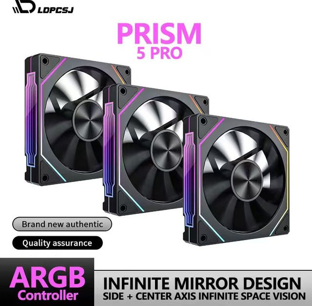 LDPCSJ Prisma 4RS ARGB PC-Gehäuselüfter mit Infinity Mirror Design, 120 mm, Schwarz, Multicolour, Motherboard Sync, 4PIN PWM - Bild 1