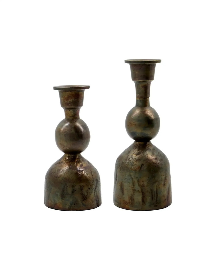 House Doctor Kerzenständer Cast Antik in Bronze und Gold aus Aluminium für Stabkerzen, Höhe: 16 cm - Bild 1