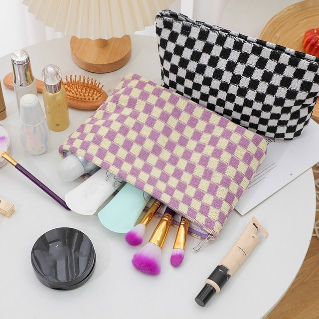 Karierte Make-up-Tasche, Reise-Kulturbeutel-Organizer für Damen - Bild 1