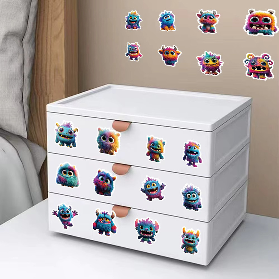 100 Stück Plüsch Monster Graffiti Aufkleber in Multicolour zur Dekoration von Briefpapier, Notebooks und Stifthaltern - Bild 3