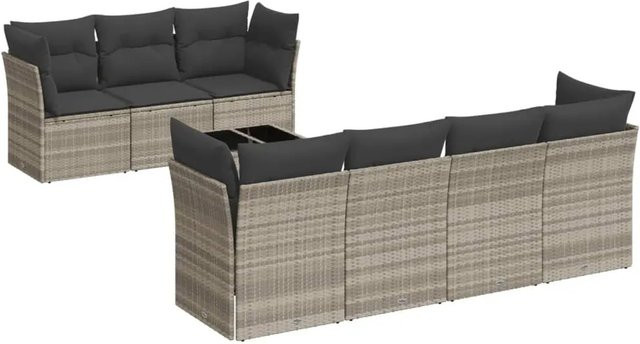 vidaXL 8-teilige Garten-Sofagarnitur aus Poly-Rattan mit Kissen in Hellgrau - Bild 1