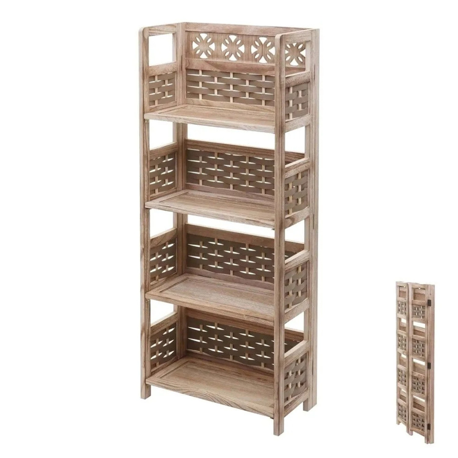 MCW Wohnregal K86 aus Pappelholz in Braun mit 4 Ablagen und Geflecht, Höhe: 110 cm - Bild 2