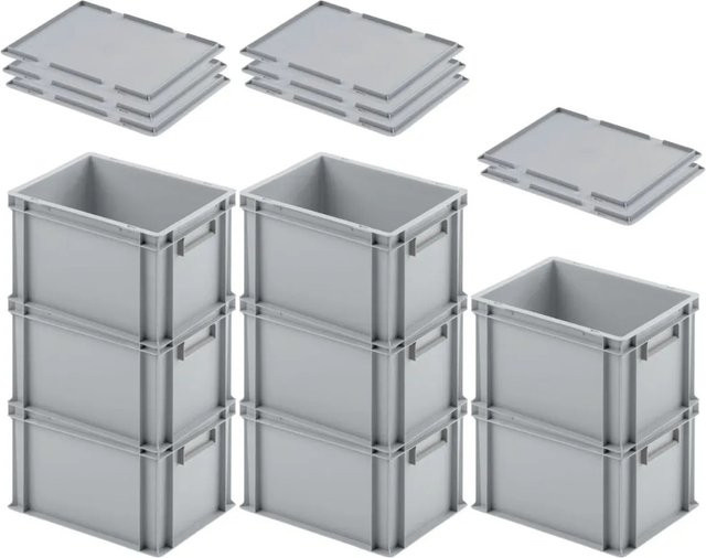 PROREGAL SuperSparSet 8 x Eurobox Transportbox mit geschlossenem Griff und Auflagedeckel, Grau, H x B x T: 23,5 x 30 x 40 cm - Bild 1